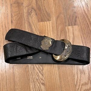 Black Genuine Leather Wide Belt